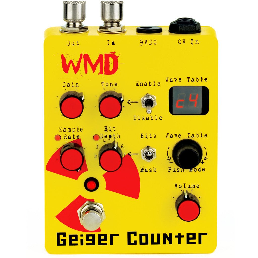 yellow guitar pedal WMD Geiger Counter Distortion Pedal